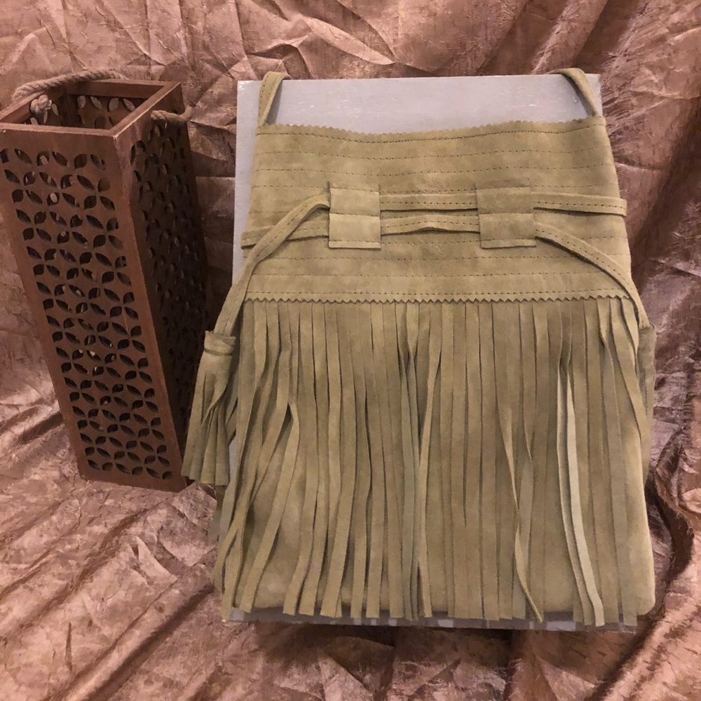 Beautiful Green Suede Fringe Purse from Morocco
